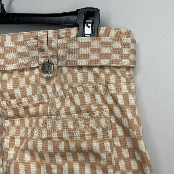 ULLA JOHNSON Waverly Printed Jeans Women 12 Tan Check Print Tapered 100% Cotton - Picture 8 of 14